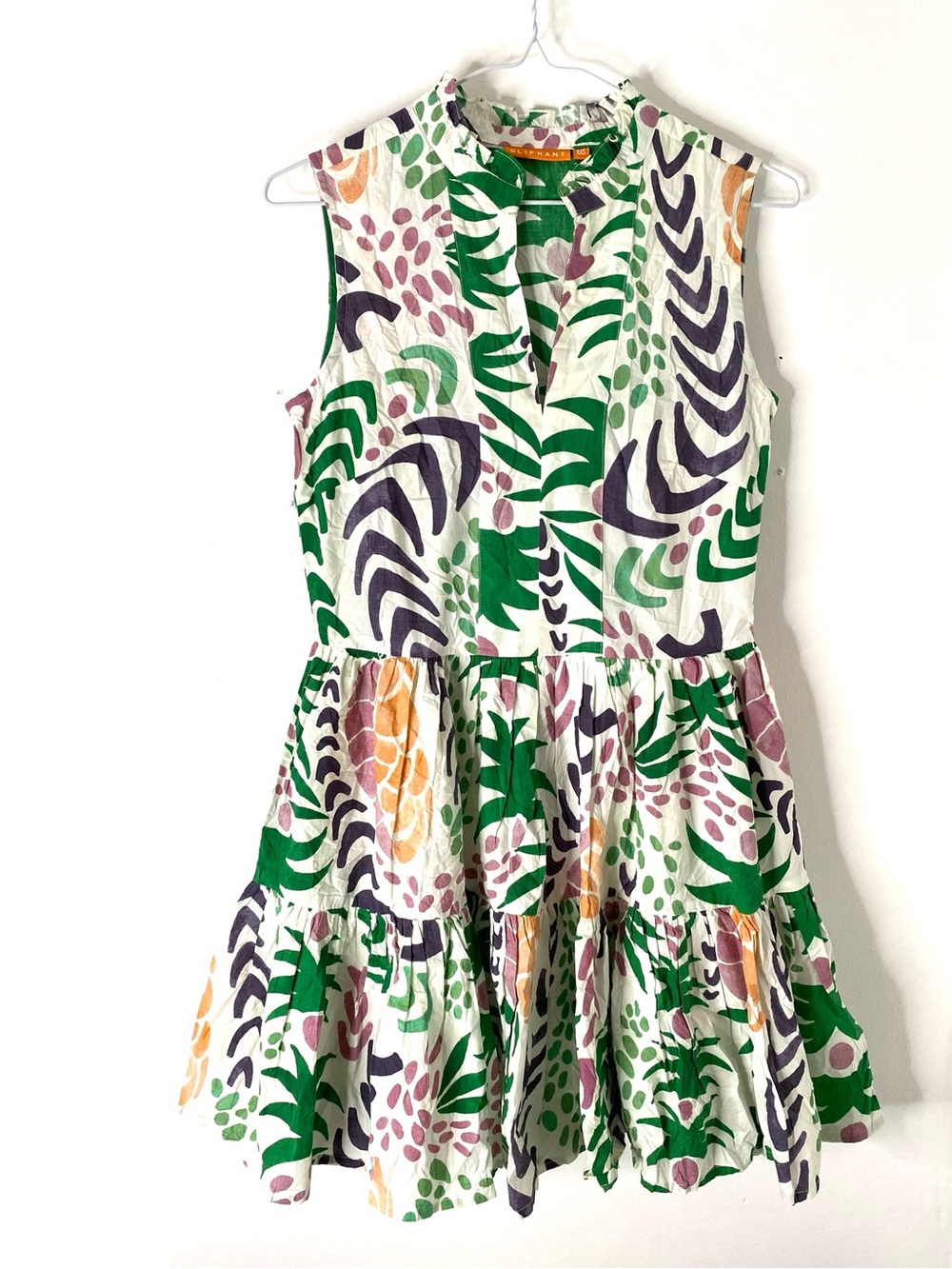 Oliphant Sleeveless Botanical Print Tiered Mini Dress Split V-Neck Ruffle Boho